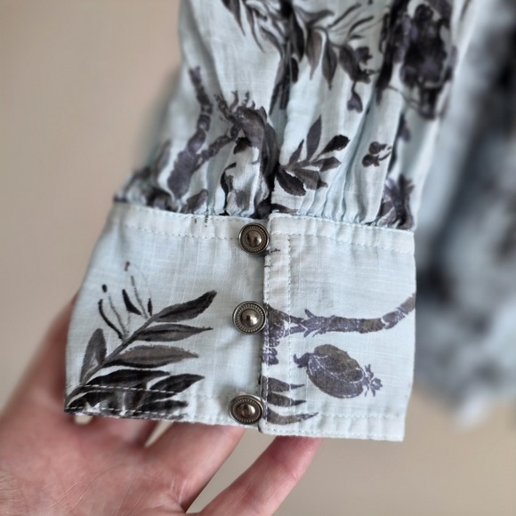 Anthropologie Floral Toile Button Down Mini Dress Blue Black Long Sleeve Size 10 - Picture 6 of 13